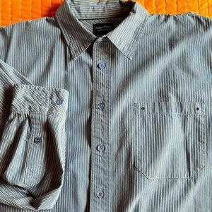 Tommy Bahama Indigo Palms Denim co blue white striped long sleeve cotton L